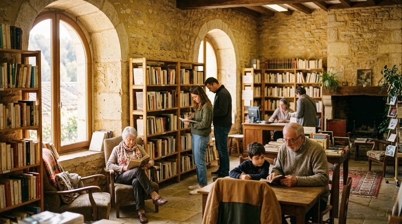 Foyer culturel et rayonnage documentaire de la Bibliothèque d'Oupia